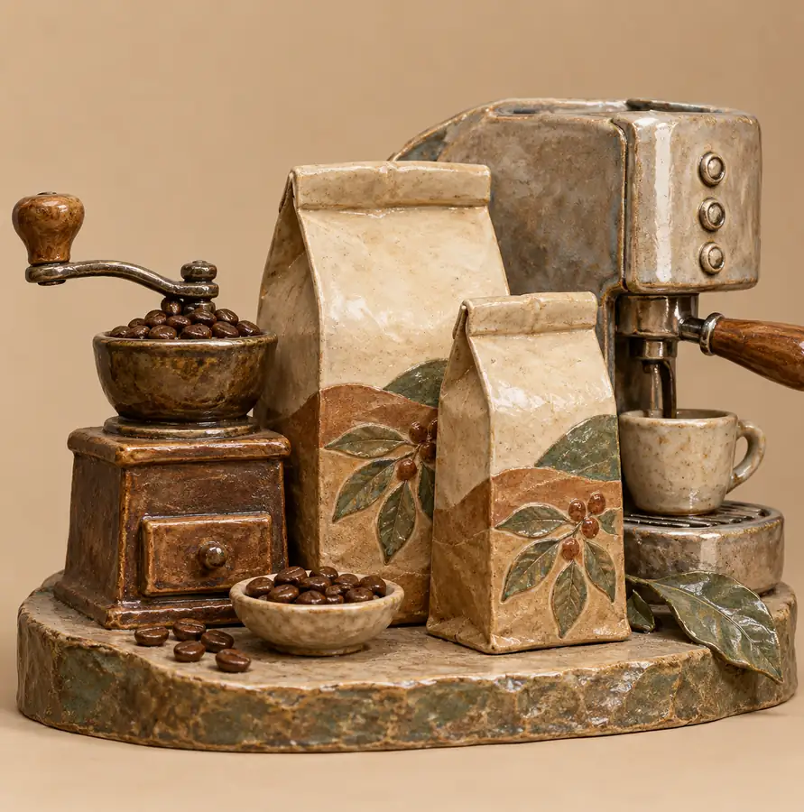 Illustration of cafés equipment and workspace